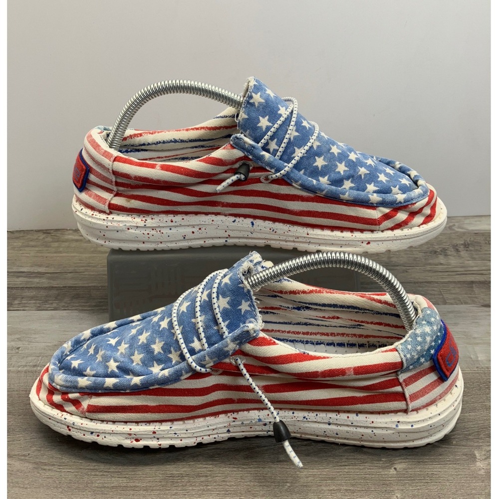 Hey Dude Wally Stars N Stripes Patriotic American Flag Loafers Mens 7 Womens 9 - Picture 2 of 7
